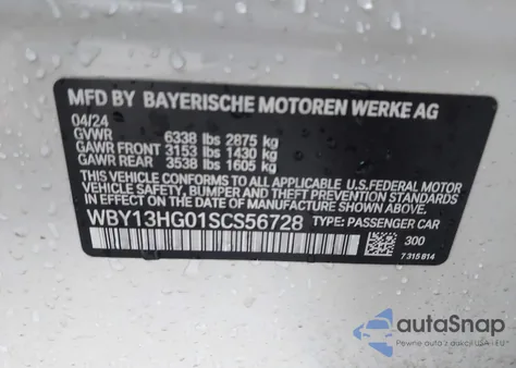 2025 BMW I5 xDrive40 z USA, uszkodzony, nr VIN WBY13HG01SCS56728